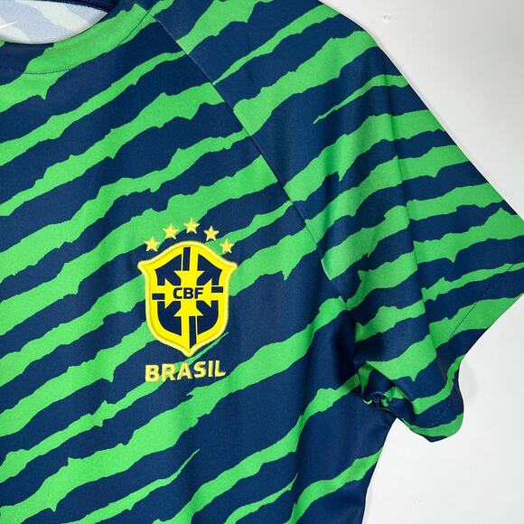 Nike Women's Brazil Dri-FIT Pre-Match Soccer Top L Green Blue Short Sleeve EUC! - Picture 3 of 9